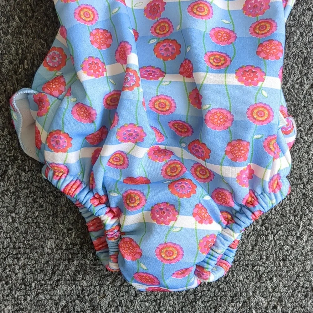 6M Striped Floral I Play One Piece Baby Swimsuit With Built-In Swim Diaper